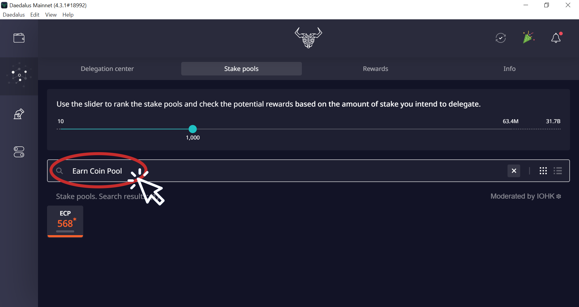 Delegate Cardano to Earn Coin Pool Pool using Daedalus