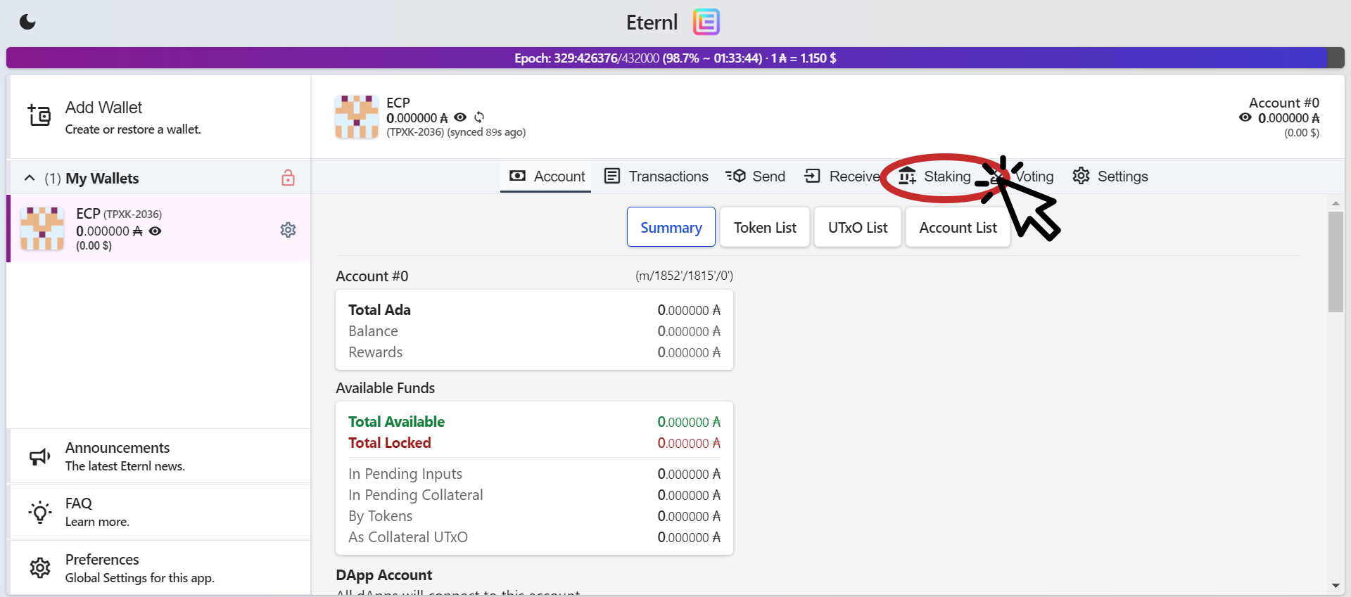 Delegate Cardano to ECP Pool using Eternl wallet