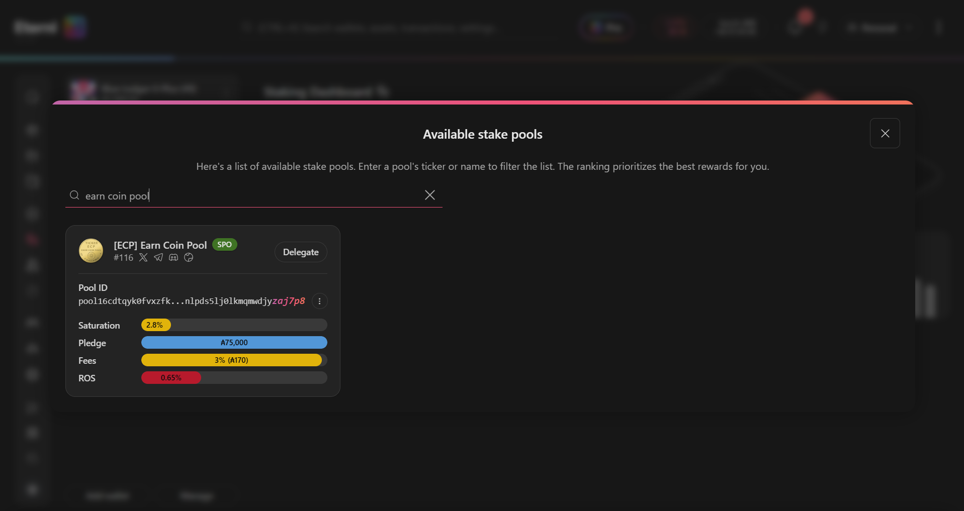 Delegate ADA to ECP Pool using ccvault wallet