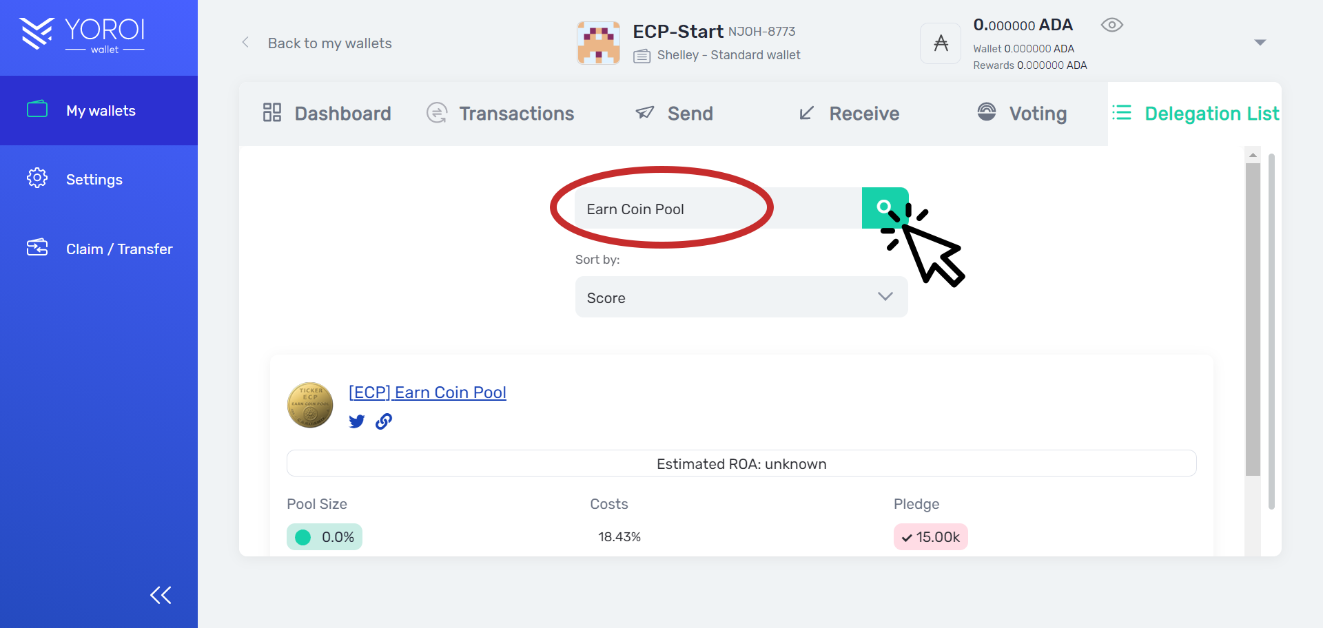 Delegate ADA to ECP Pool using Yoroi