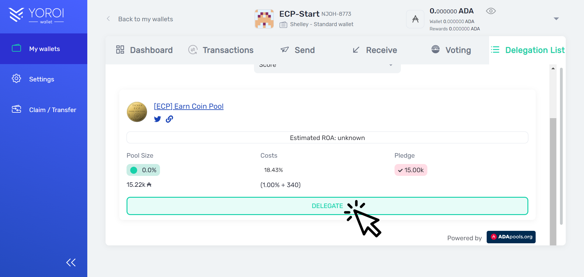 Delegate Cardano to ECP Pool using Yoroi